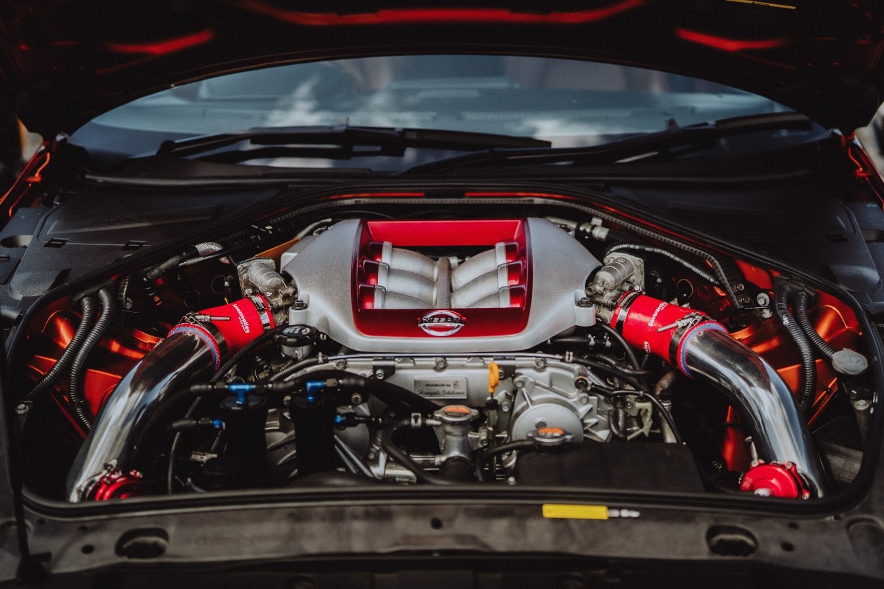 Tuned Nissan R35 GT-R engine at Severn Valley Motorsport, Telford
